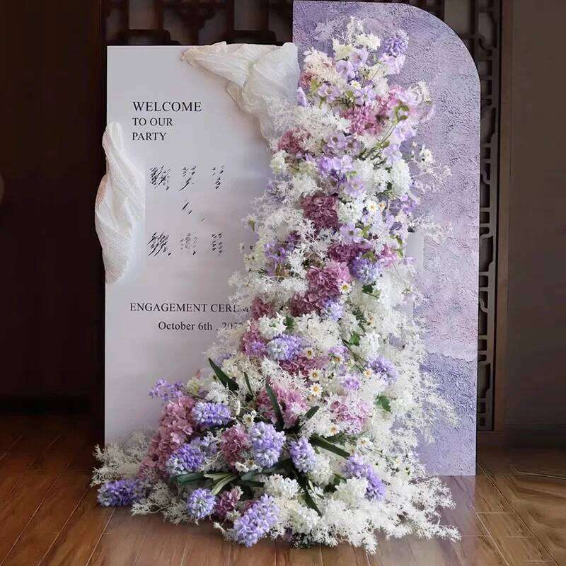 2M purple Rose 5D Wedding Backdrop Arch KT Board Decor Floral White Baby Breath Arrangement Table Runner Flower Event Party Prop Y260130