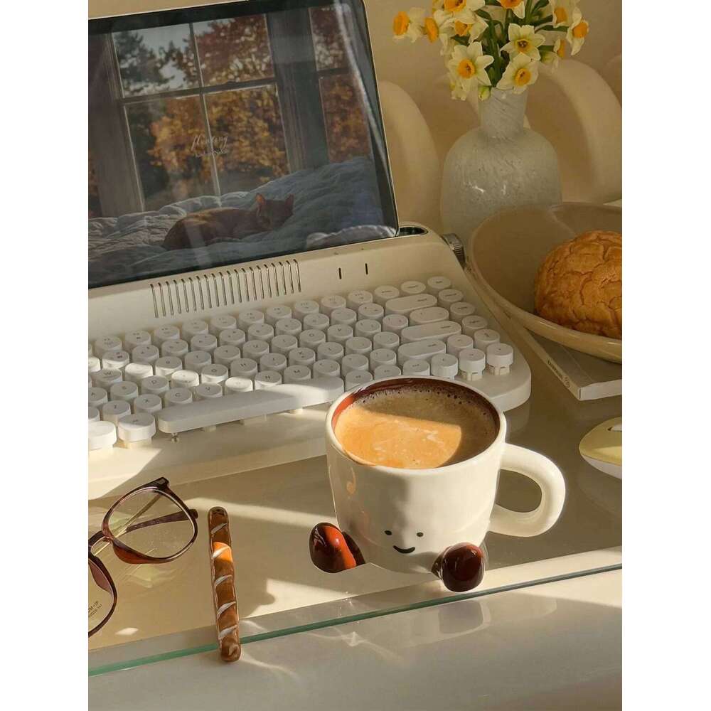 Happy Mug Handle Ceramic Coffee Cup Charming Face With Cute Feet Water Cups Birthday Gifts Office & Home Decor