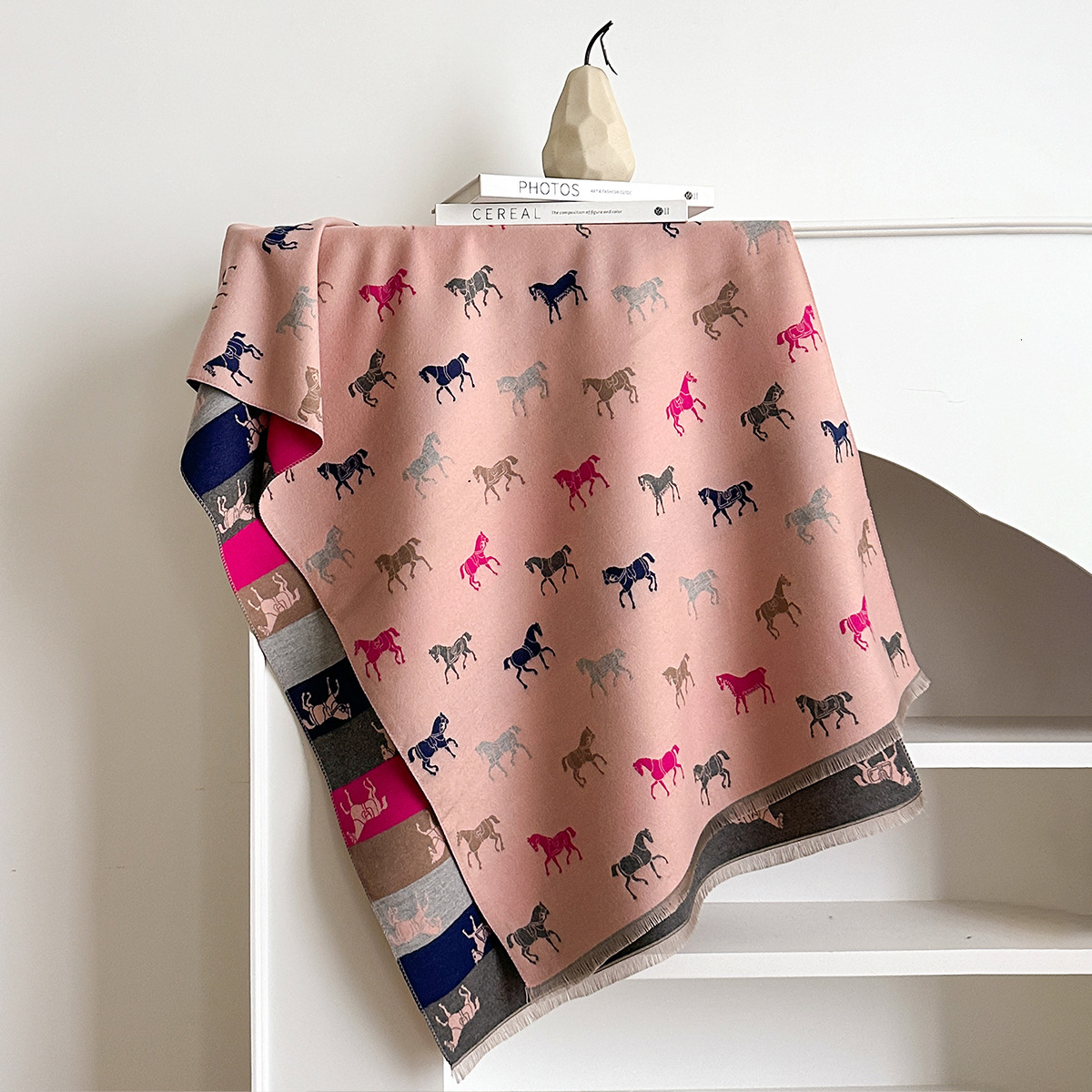 Retro Y2K Shawl for Outfit Autumn Winter New Warm Imitation Cashmere Scarf For Women Double-Sided War Horse Color Block Neck Warmer Shawl