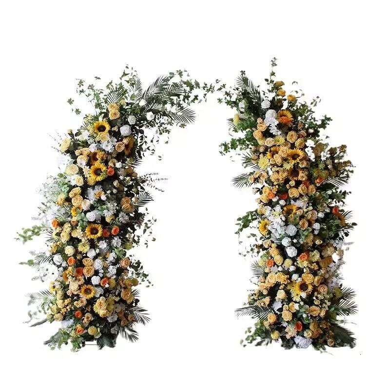 Yellow With Rose Floral Arrangement Wedding ox Horn Arch Backdrop Decor Flower Stand Party Event Stage Frame Prop Window Display Y260130