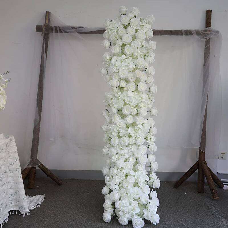 200/100cm Luxury White Rose Artificial Flower Row Wedding Table Centerpiece Flowers Backdrop Wall Arches Decor Party Stage Flora Y260130