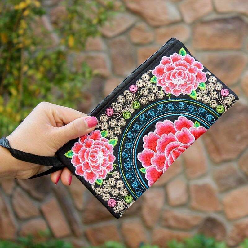 Ethnic Style Bag Embroidered Clutch Mini Phone Coin Purse Women's Long Wallet Individually Packaged