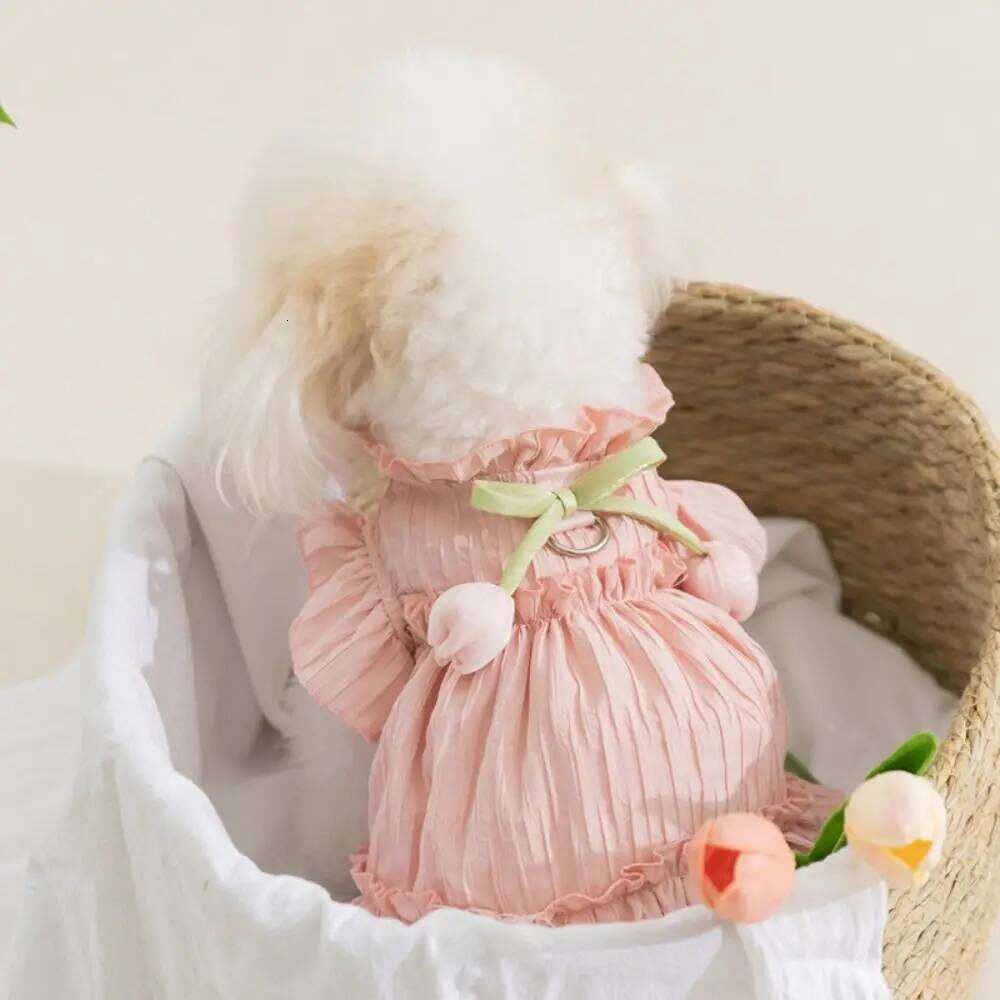 Sweet Skirts Soft Princess Breathable Reusable Dog Tulip Pleated Dress Washable Bowknot Lace Puppy Clothes Summer H260129