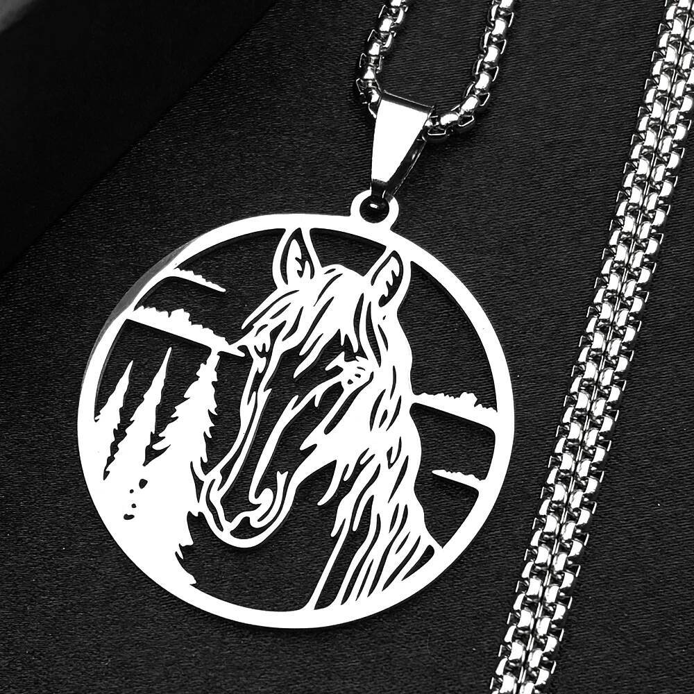 Horse Head Forest Chain For Women Men Stainless Steel Silver Color Natural Pony Boy Animal Male Pendant Necklace Jewelry Gifts