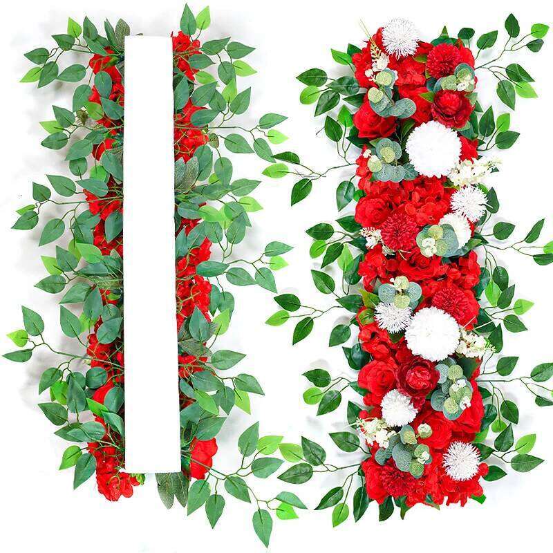 100cm Luxury White Rose Artificial Flower Row Wedding Table Centerpiece Flowers Backdrop Wall Arches Decor Party Stage Floral W260130