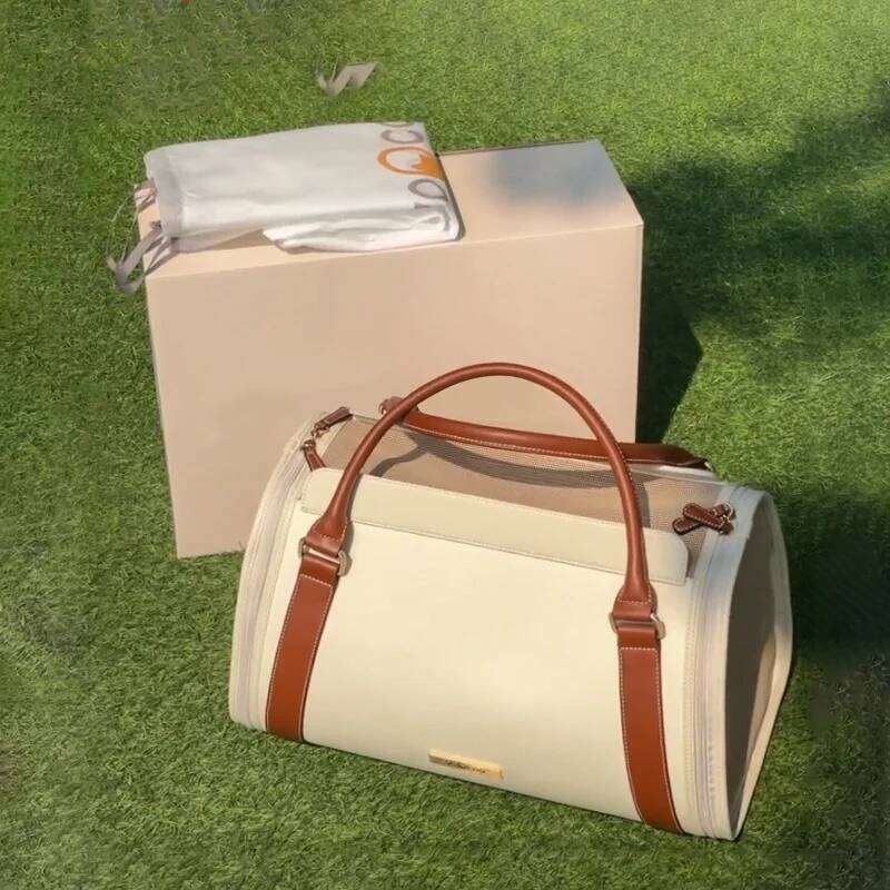 Canvas PU Leather bag for cat and small dog breathable soft-sided handbag Cat Tote Bag foldable pet carrier 26H0130