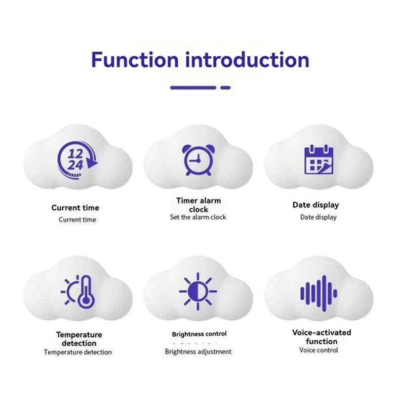 Cloud Bedside Snooze Small Alarm Student Calendar Luminous LED Voice Digital USB Home Clock W260130