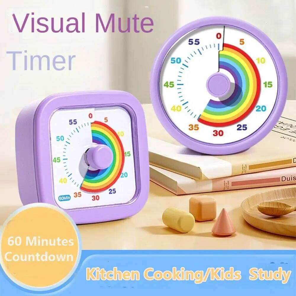 60 Minutes Visual Round/Square Ultra Silent Countdown Alarm Clock Self-discipline Visualization Kitchen Timer Indoor W260130