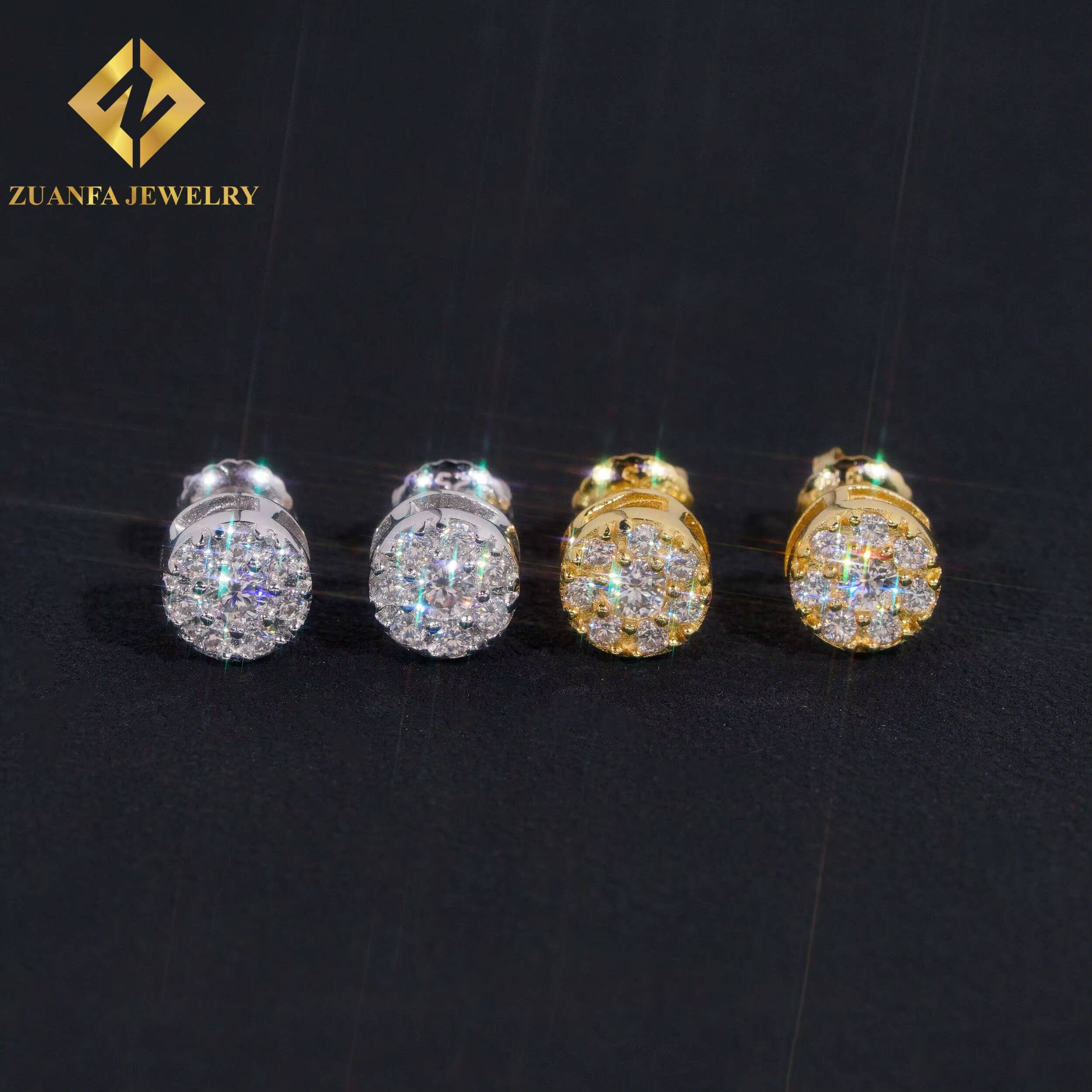 VVS Moissanite 925 Silver Stud Earring Fashion Hip Hop Diamond Jewelry 68 mm Round Shape Earring Unisex