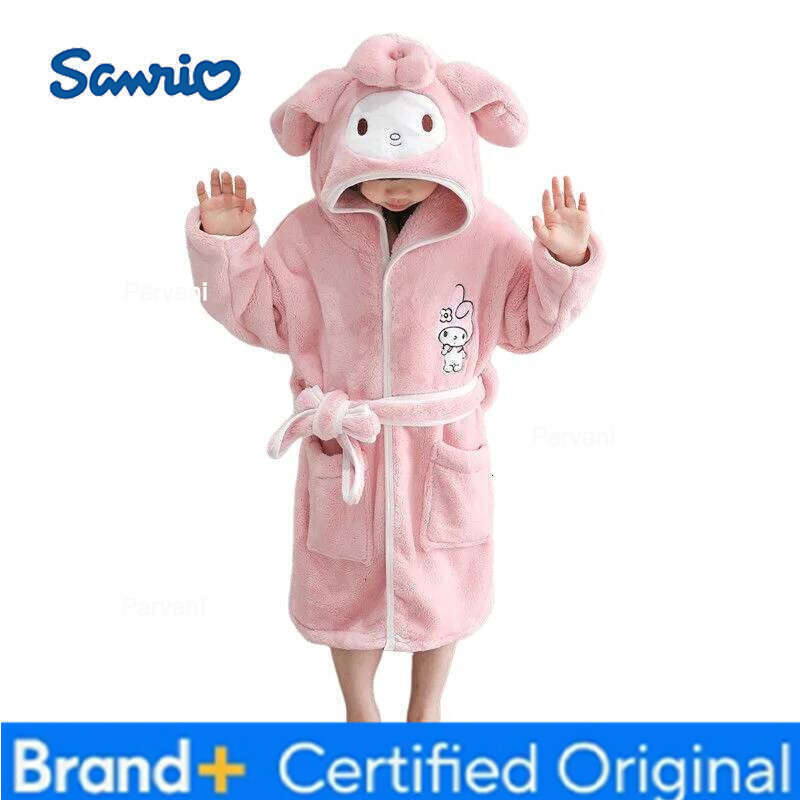 Sanrio Kuromi My Melody Winter Spring Girls Robe Pajamas Set Coral Fleece Hooded Kids Baby Homewear Bathrobe Sleepwear H2601301