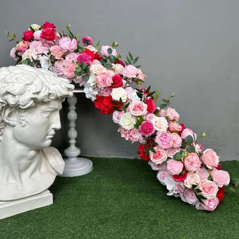2M Artificial rose floor row Green Plants Flower Row Runner Wedding Backdrop Decortian Floral Wall Party showcase Props W260130