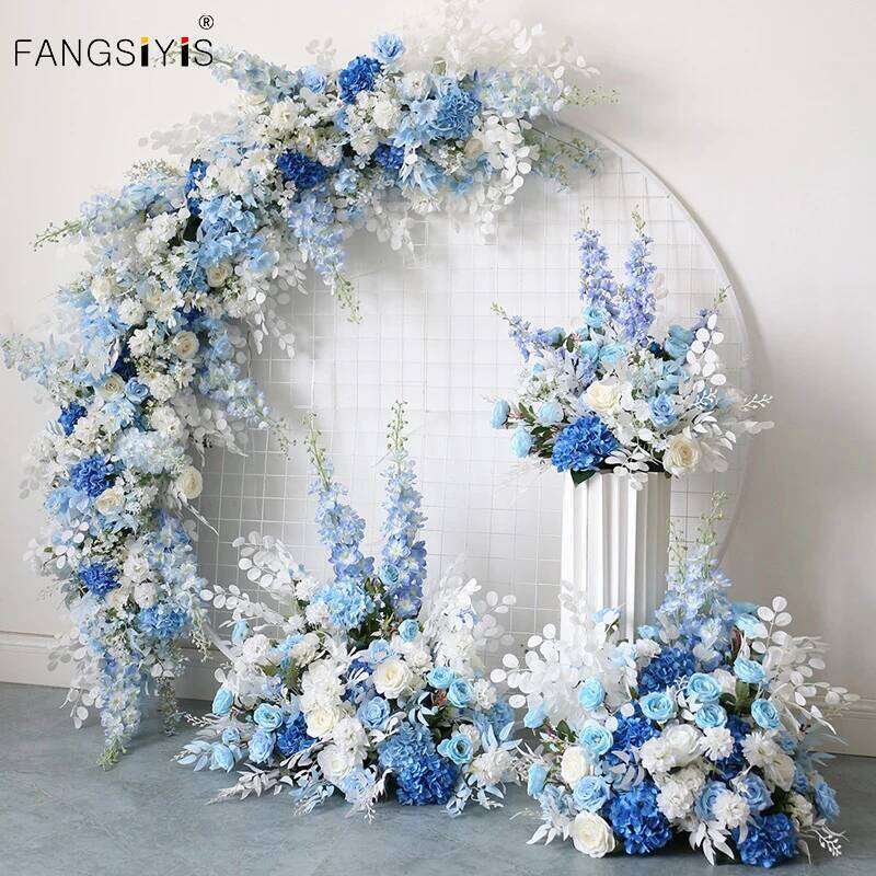 Homemade Decoration Blue Series Ball Simulation Row Home Decor Curtain Flower Wedding Sign In The Road Y260130