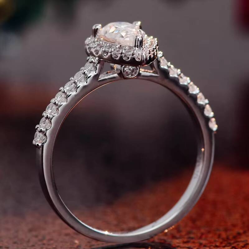 Custom Real Solid 18k White Gold Ring 15carat Pear Moissanite Diamond Ring Fashion Faf Etemity Fine Ring for Engagement Ring