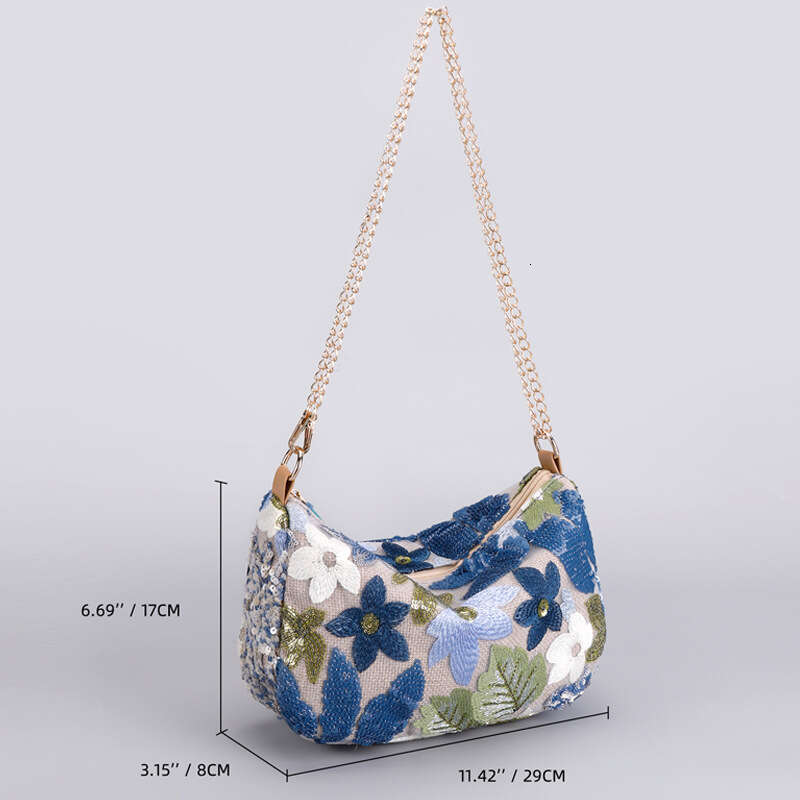 New Sequin Embroidery Floral Chain Shoulder Elegant Spring Summer Fashion Trendy Women's Crossbody Bag handbag