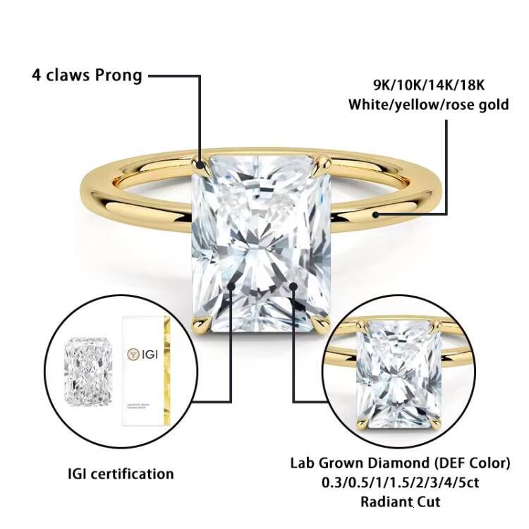 Starsgem 10k Gold 1ct Radiant Cut Lab-grown Diamond Solitaire Ring Radiant Cut Lab-grown Diamond Engagement Ring