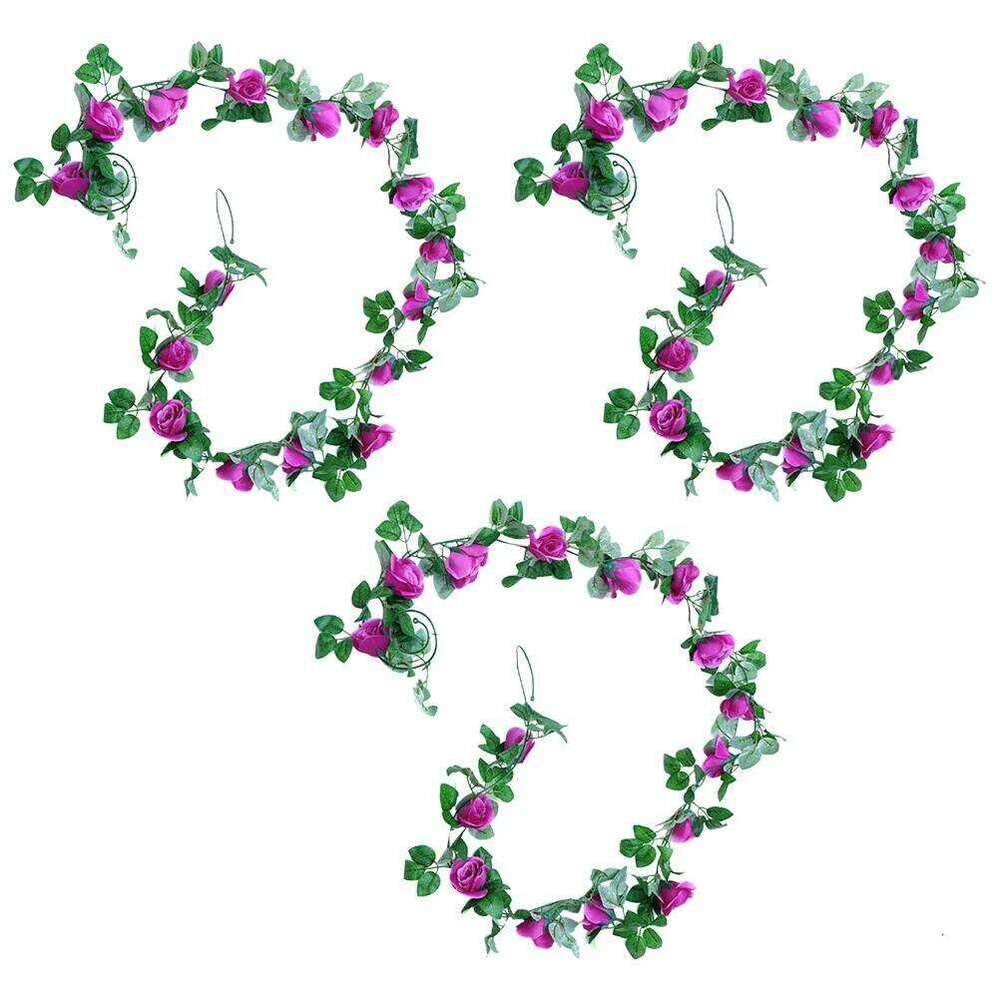 3pcs 2.2M Artificial Rose Vine Simulation Flower For Wedding Party Decoration Purple Wall Hanging Ornament Rattan W260130
