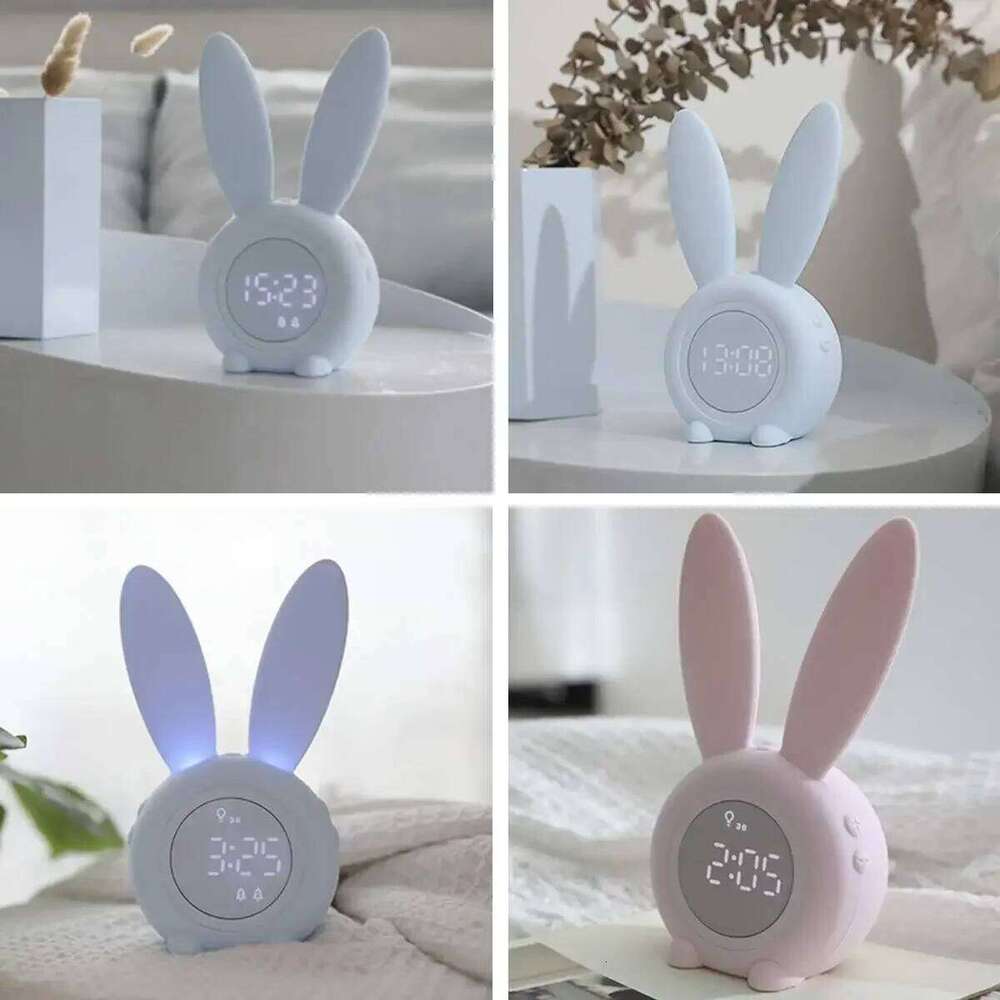 Bunny Ear Digital Alarm Electronic LED Display Sound Control Cute Rabbit Night Lamp Snooze Desk Clock Home Decoration W260130