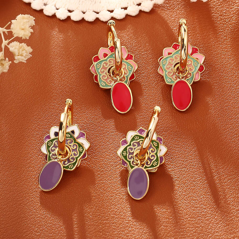 New Ethnic Oil Drop Vintage Style High-end Elegant Temperament Hoop Earrings for Traditional Chinese Costumes