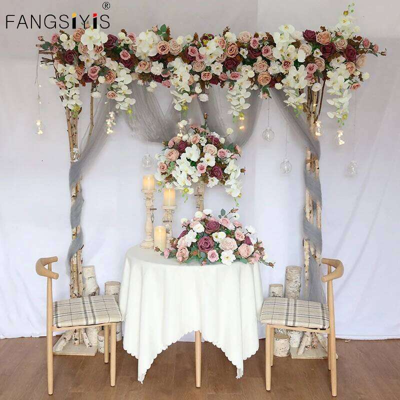 DIY Wedding Flower Arrangement Silk Butterfly OrchidRose Artificial Floral Row Decor Marriage Arch Backdrop Decoration prop Y260130