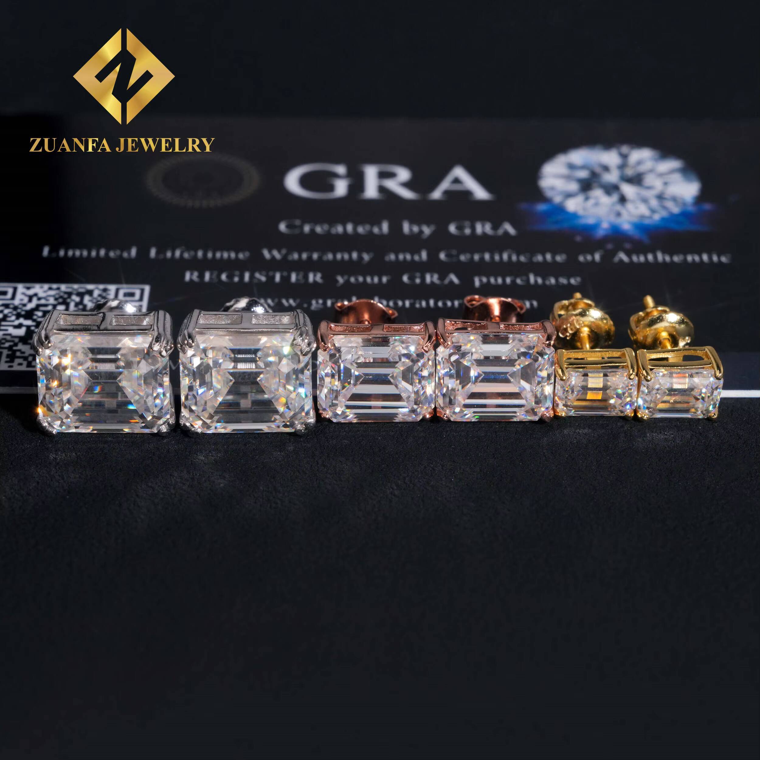 Men Women Fashionable Ear Studs 925 Sterling Silver White Gold VVS 2CT 4CT 6CT 8CT 10CT Emerald Cut Moissanite Stud Earrings