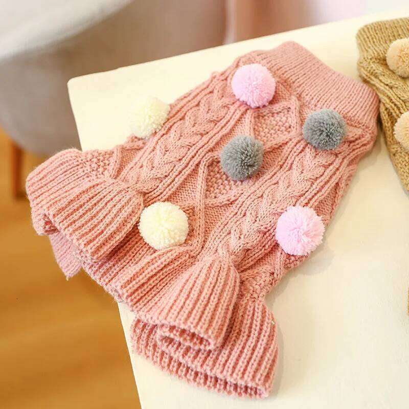 Pink Brown Winter Dog Sweater Skirt Knitwear Soft Warm Ball Cat Clothes Coat Small Yorkie Chihuahua Pet Clothing Puppy Hoodie H260129