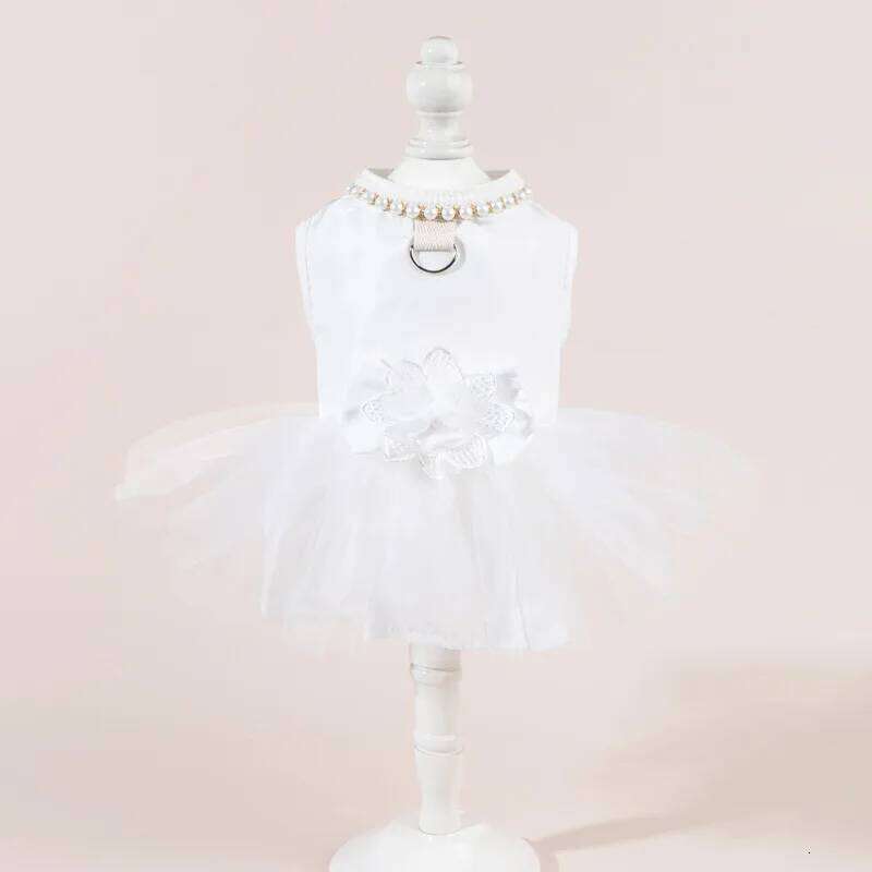 White Girl Dresses for Small Dogs Cats, Bridal Wedding Costume Puppy Princess Dress with Luxury Pearl Flower Bow Dog Clothes H260130