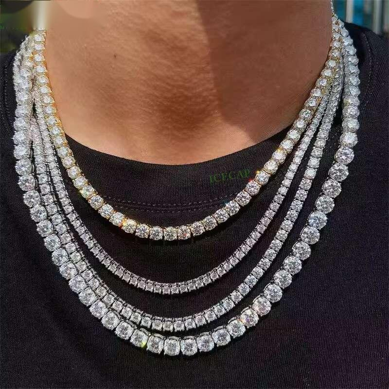 Custom 6mm Hip Hop VVS Moissanite Diamond Tennis Chain Lab Diamond Tennis Necklace for Men 925 Sterling Silver Tennis Chain