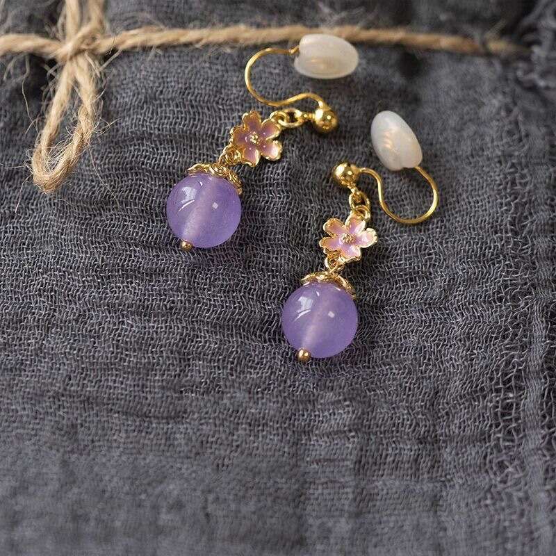 Misty Rain Jiangnan Purple New National Accessories for Women Water Drop Vintage Ear Clips Chinese Style Non-Pierced Earrings