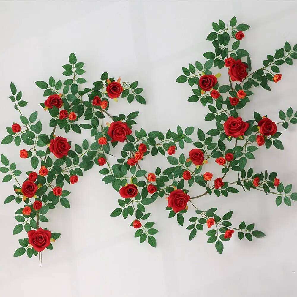 3D 190cm Artificial DIY Vine Silk Flowers Rattan Hanging Rose Background Wall Y260130