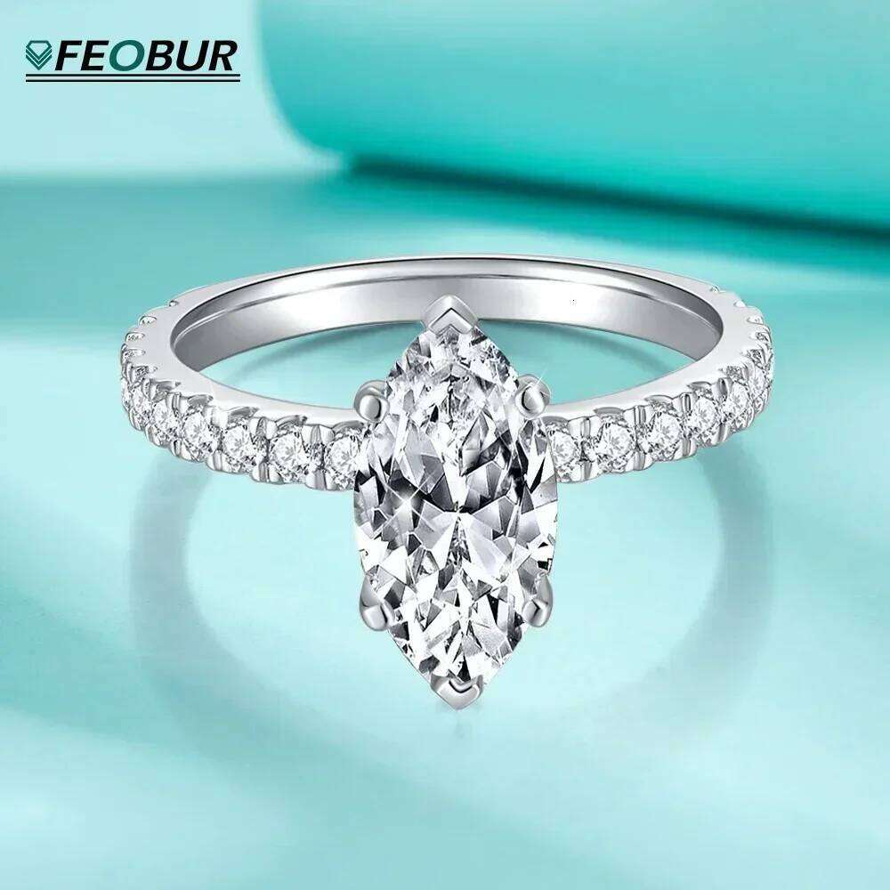 FEOBUR 2CT Marquise Cut Full Moissanite Engagement Rings for Women 925 Sterling Silver Lab Diamond Wedding Ring Jewelry GRA XJ260130