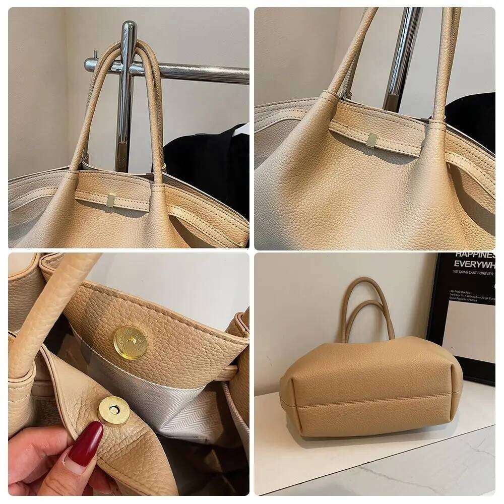 Luxury Lychee Pattern Underarm Shoulder Bags PU Leather Solid Color Women's Handbags Large Capacity Tote Bag Travel Z260130