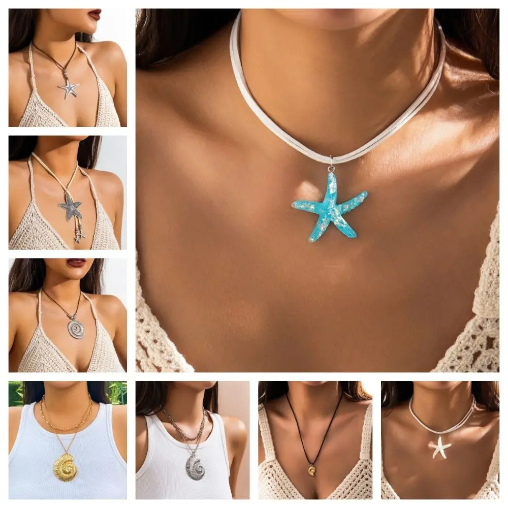 Pendant Conch Clavicle Chain Vintage Bohemian Style Y2K Accessories Starfish Necklace Gold Beach Choker Women 260120
