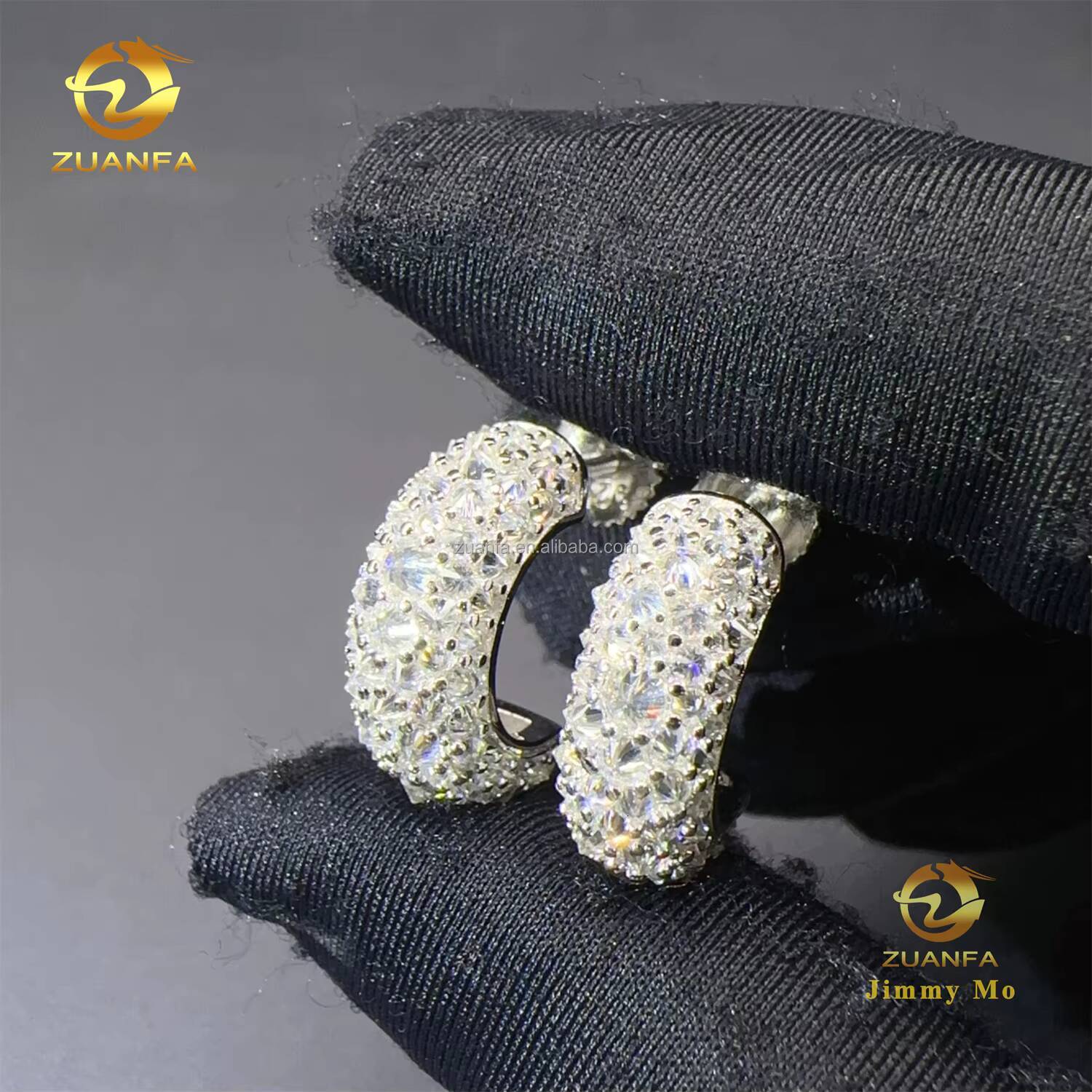 Fire Jewelry Hot Selling Pass Diamond Tester Hip Hop Iced Out Mosaic Style 925 Silver VVS Moissanite Diamond Hoop Earrings Man