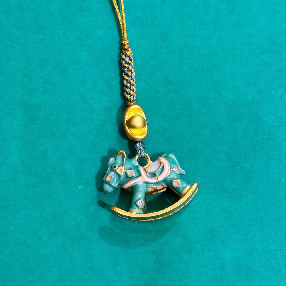Traditional Gold Drip Oil Wooden Horse Phone Chain New Chinese Handmade DIY Hanging Ornament Pendant National Style Small Accessory