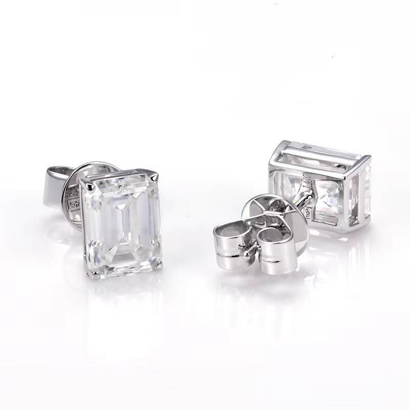 Messi Jewelry Custom Jewelry MSE-660 2CT 14K White Gold D VVS Emerald Stud Earrings Women Jewelry