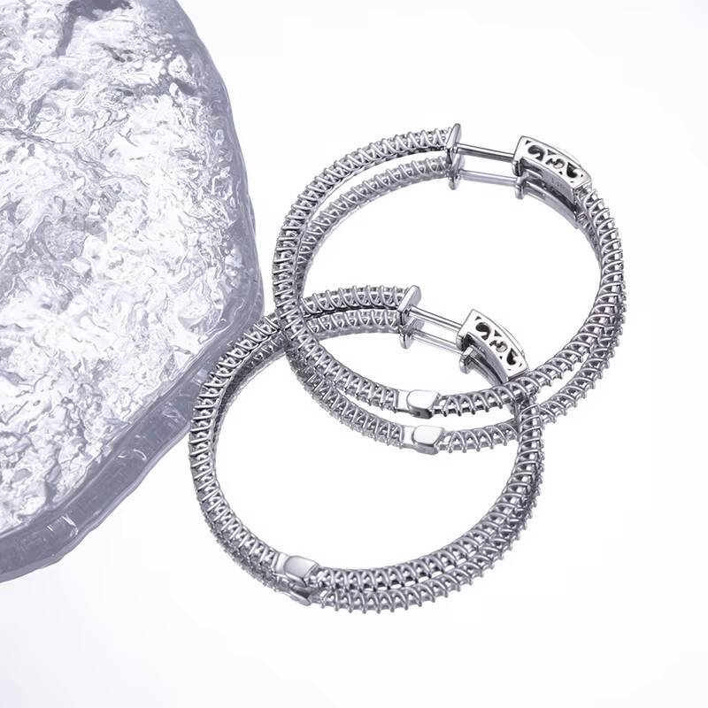 Messi Jewelry Diamond Jewelry MSE-581 14K Solid White Gold Lab Diamond Hoop Earrings Girls Present