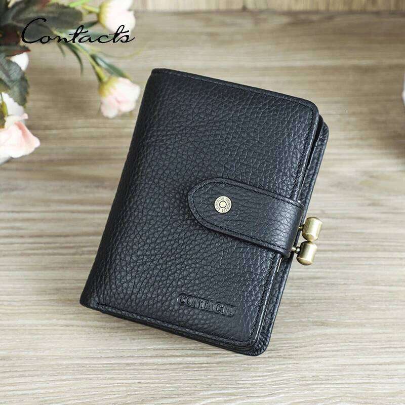 CONTACT'S RFID Genuine Leather Women's wallets Metal Frame Coin Purses Luxury Designer Women Card Holders Z260130