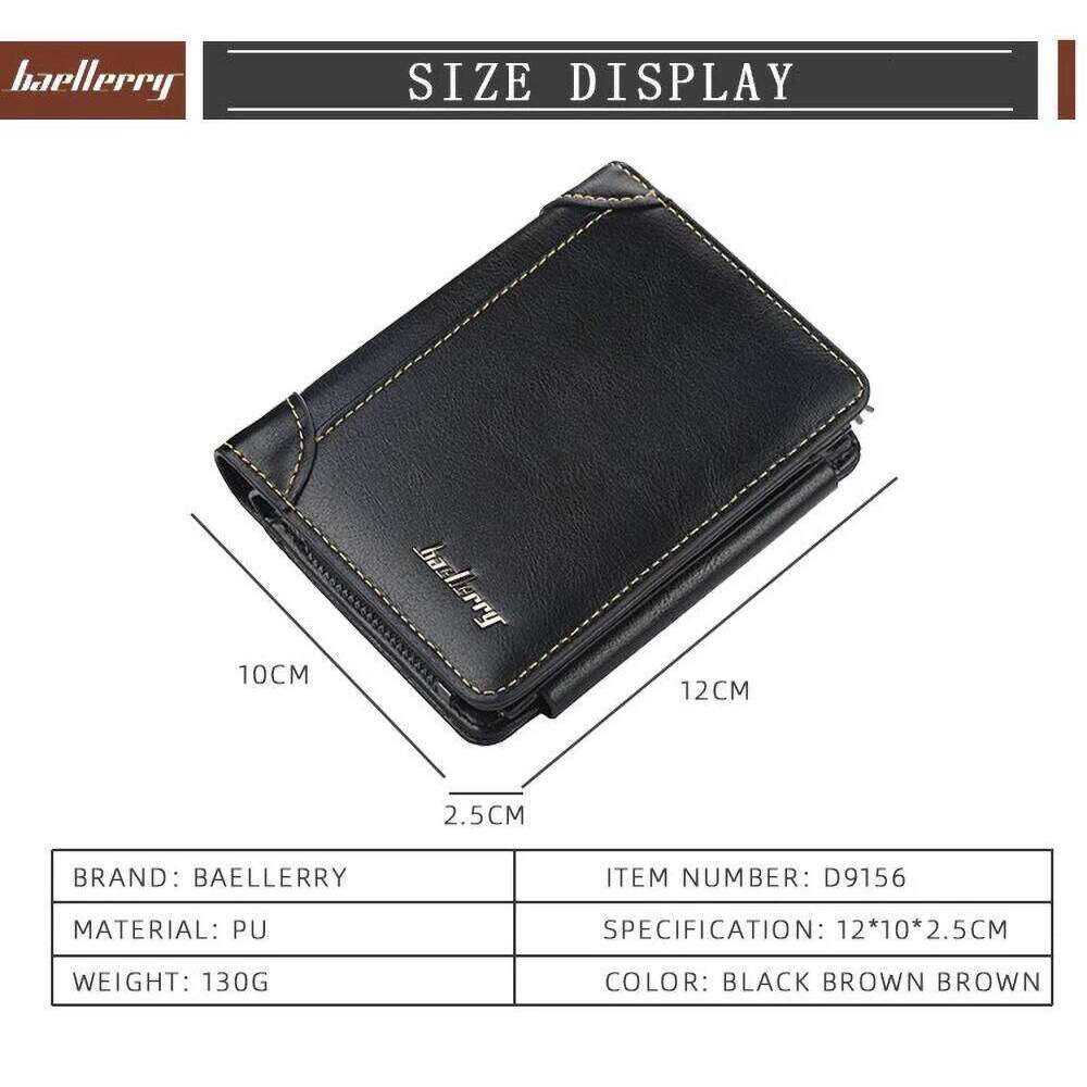 Baellerry Short Wallet for Men PU Leather Custom Embossed RfID Blocking Front Pocket Gift Z260130