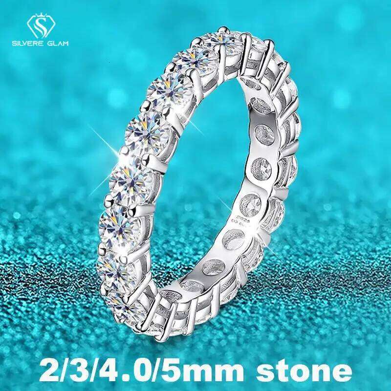 TY 2-5mm Full Moissanite For Women Sparkling Wedding Eternity Bands 100% S925 Sterling Silver Jewelry Classic Ring D VVS1 XJ260130