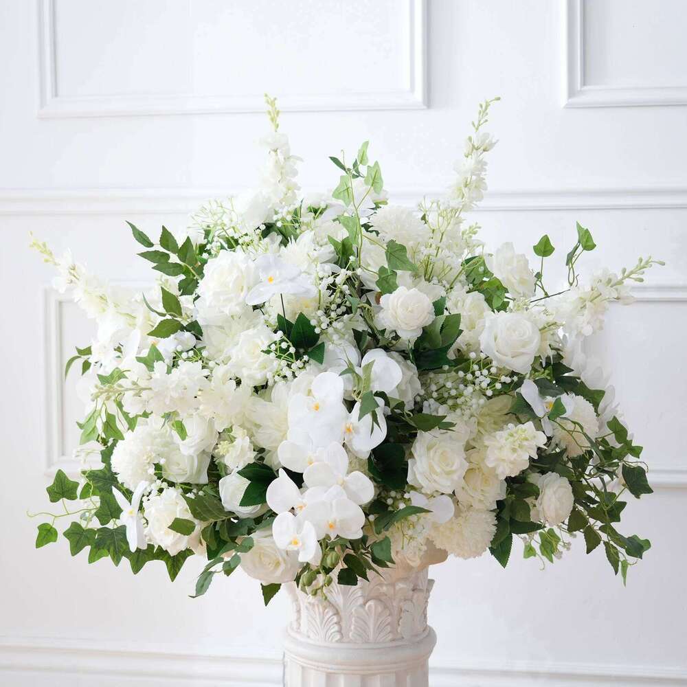 HMEOT H9050 Wedding Hanging Decor White Rose Babysbreath Green Plant Ivy Flower Row Ceremony Floral Centerpiece Balls for Table Y260130