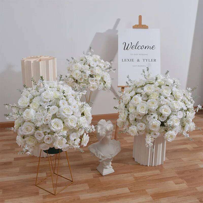 80/70/60/50cm Large White Rose Artificial Flower Wedding Table Centerpiece Ball Arrangement Party Road Lead Window Display Props Y260130