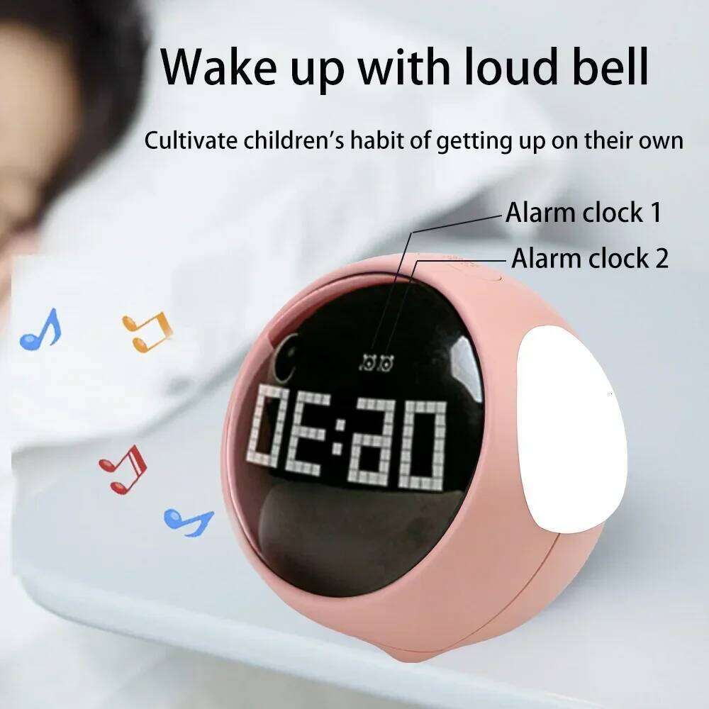 Cute Digital Emoji Alarm 5Voices Snooze Function Date Temperature 12/24 Hours Clock with Voice Activated Night Light W260130