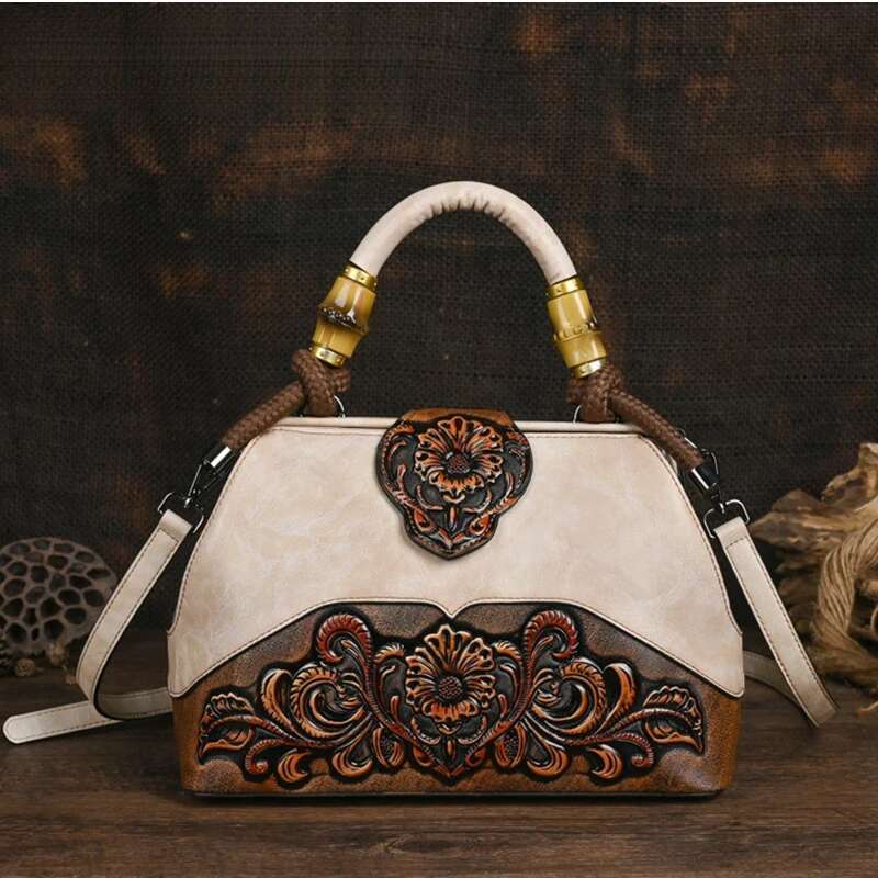 MOTAORA Handmade Handbags For Women Leather Shoulder New Vintage Carved Ladies Hand Bags Designer Luxury Bag KABAHEBINGJUE
