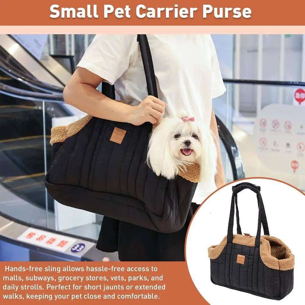 Small Purse, Winter Fleece Warm Dog Tote Bag Carrier with Secure Harness Clip for Puppy Kitten, Waterproof Pet Trave 26H0130