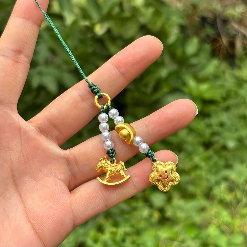 Traditional Gold Drip Oil Wooden Horse Phone Chain New Chinese Handmade DIY Hanging Ornament Pendant National Style Small Accessory
