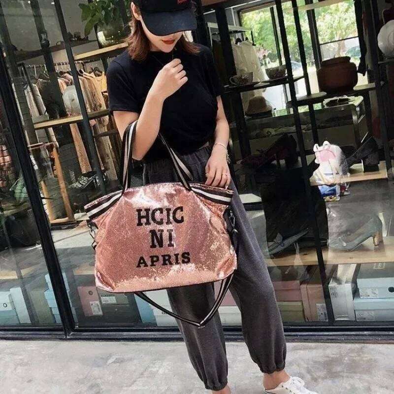 Fashionable Glitter Sequined Shoulder Bag, Large-capacity Women's Large Travel Handbag, Letter-printed Crossbody Bag Z260130