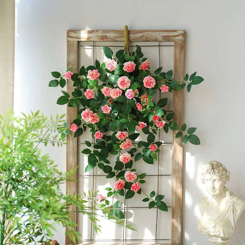 Artificial flowers Plants Green Lvy Leaves flower Rose Vine Home Wedding Garden Decoration DIY Hanging Wall Silk Flower Y260130