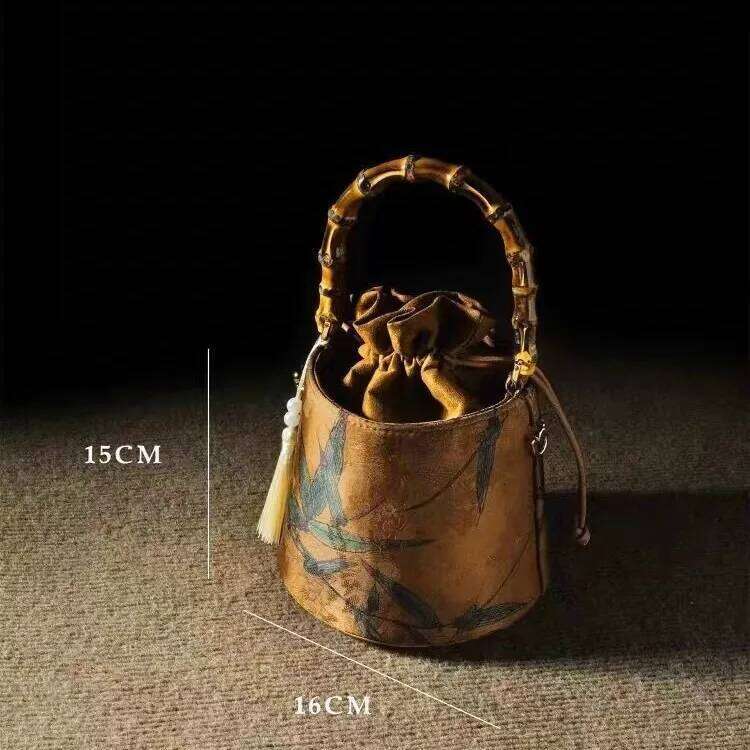 Retro Chinese Style Yellow Bag Women Shoulder Purse Handbag Traditional Embroidery Tote Cheongsam Female Bucket Crossbody KABAHEBINGJUE