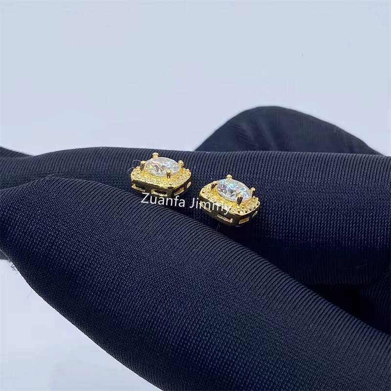 Wholesale Price in Stock Iced Out Stud Earrings 925 Sterling Silver VVS Round Moissanite Women Hip Hop Earring