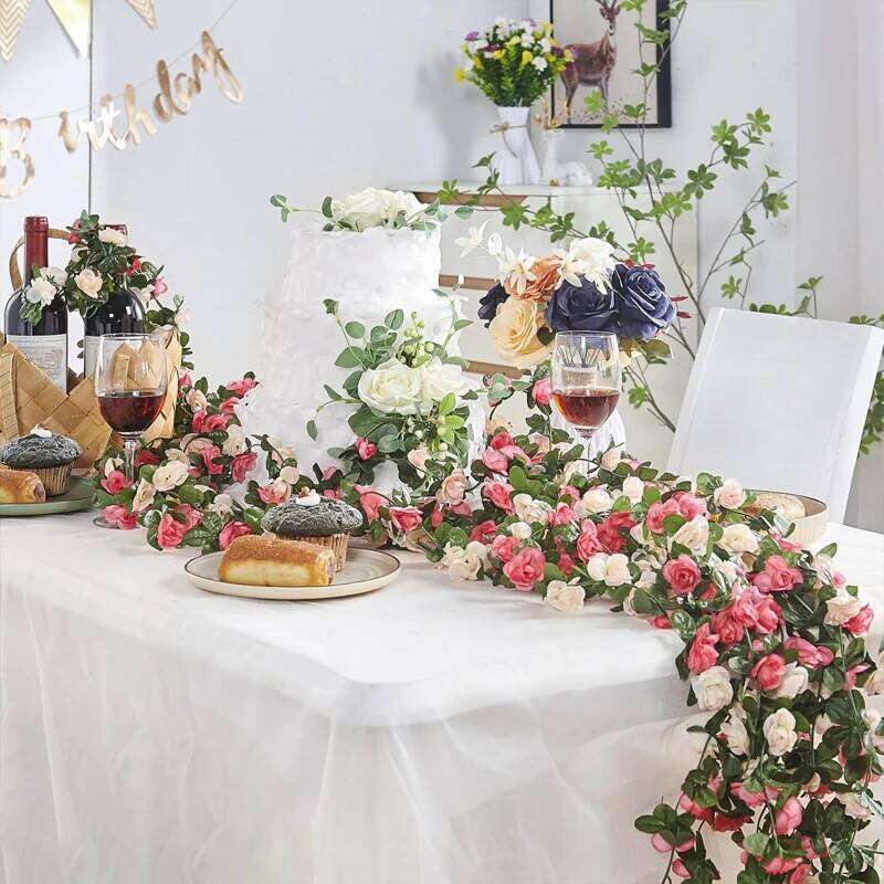 2.5m Flower Plants 45 Head Fake Vine Flowers White Pink Home Room Wedding Decoration Silk Artificial Rose Y260130